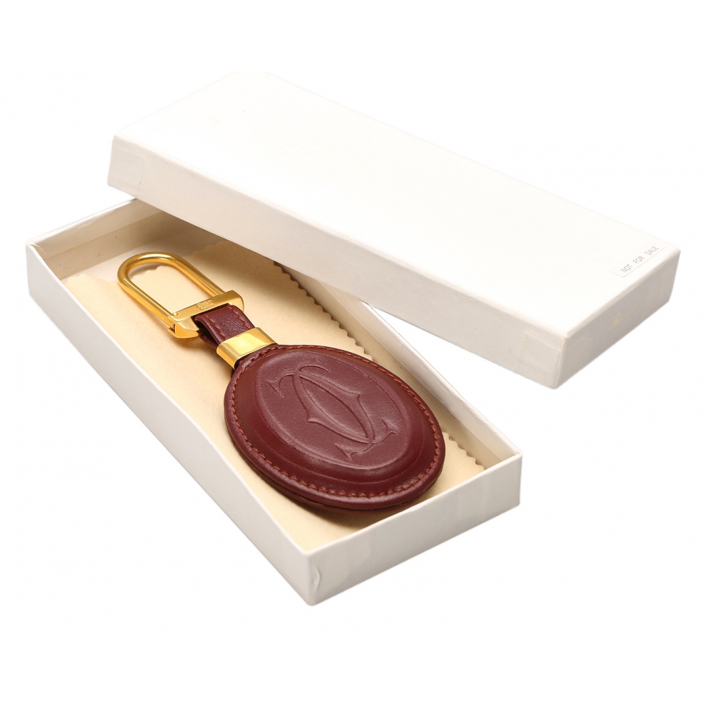 CROG000501 - Must de Cartier key ring and card holder - Burgundy calfskin,  golden finish - Cartier
