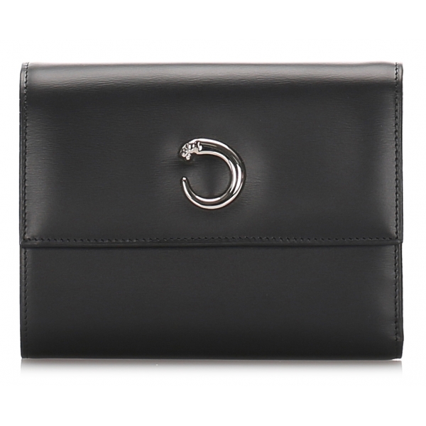 Cartier Vintage - Leather Panthere Wallet - Black - Patent Leather ...