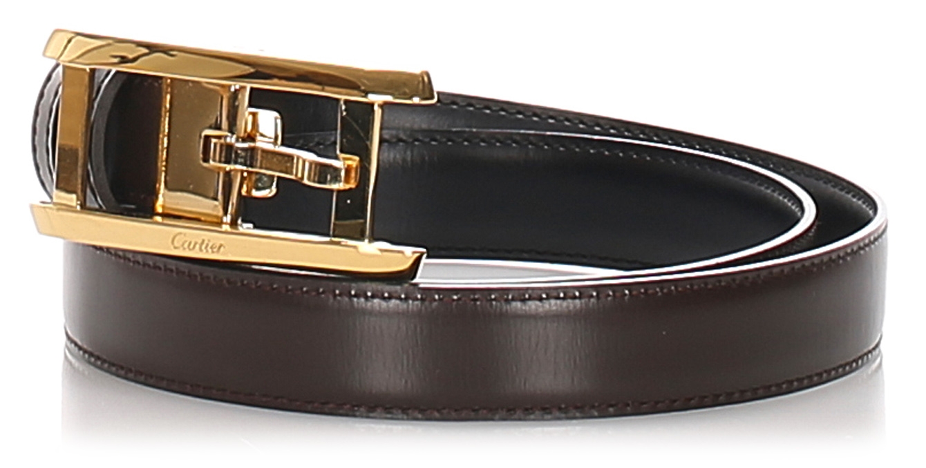 Cartier Black, Brown Leather Belt Xs