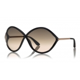 Tom Ford - Liora Sunglasses - Occhiali da Sole Rotondi Oversize in Acetato - FT0528 - Nero - Tom Ford Eyewear