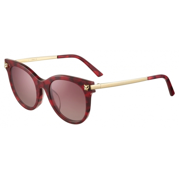 Cartier - Oval - Brushed Golden Metal Purple Lenses - Panthère de