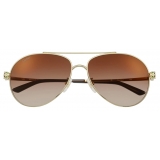Cartier - Pilot - Golden-Finish Metal Graduated Brown Lenses - Panthère de Cartier - Sunglasses - Cartier Eyewear