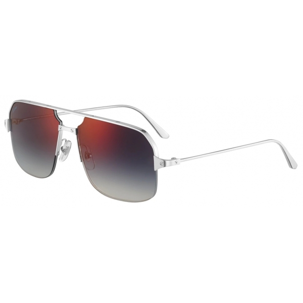 Cartier Caravan Brushed Platinum Finish Metal Blue Lenses with