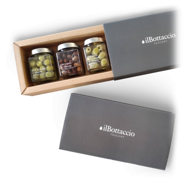 Il Bottaccio - Tris Olive in Salamoia - Olio Extravergine di Oliva Toscano - Idee Regalo - Italiano - Alta Qualità