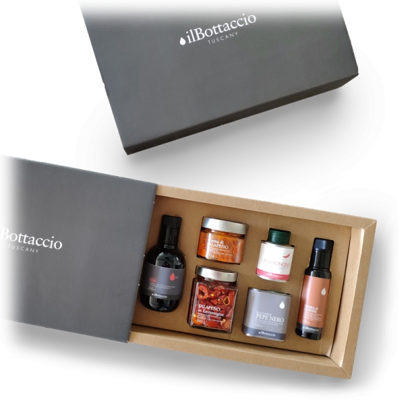 Il Bottaccio - Spicy Touch Gift Box - Tuscan Extra Virgin Olive Oil - Gift Ideas - Italian - High Quality