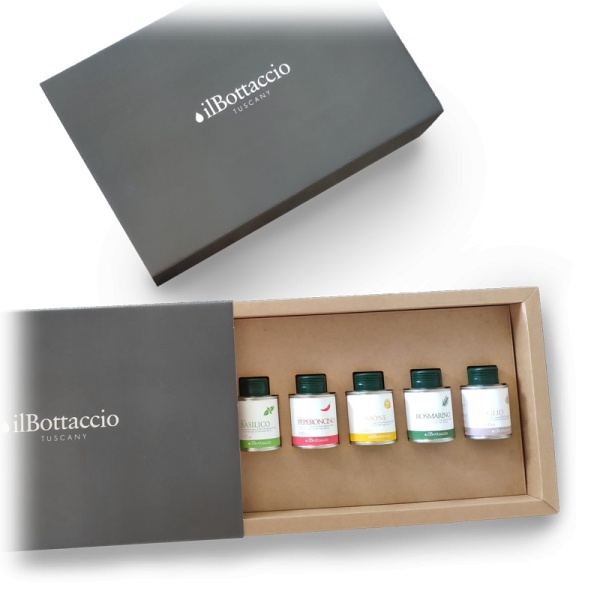 Il Bottaccio - Infusions Gift Box - Tuscan Extra Virgin Olive Oil - Gift Ideas - Italian - High Quality - 5 x 100 ml