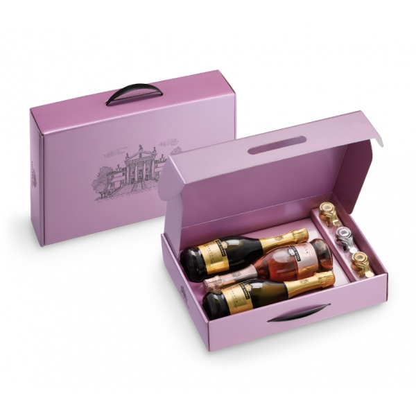 Villa Sandi - Valigetta Rosa - Gift Box con 3 Bottiglie e 3 Stopper - Vino Spumante di Qualità - Prosecco e Spumanti