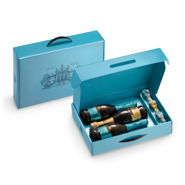 Villa Sandi - Valigetta Blu - Gift Box con 3 Bottiglie e 3 Stopper - Vino Spumante di Qualità - Prosecco e Spumanti