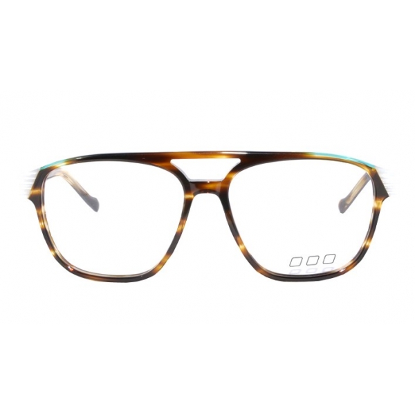 No Logo Eyewear - NOL30218 - Marrone Lucido con Incollaggio Verde e Bianco - Occhiali da Vista