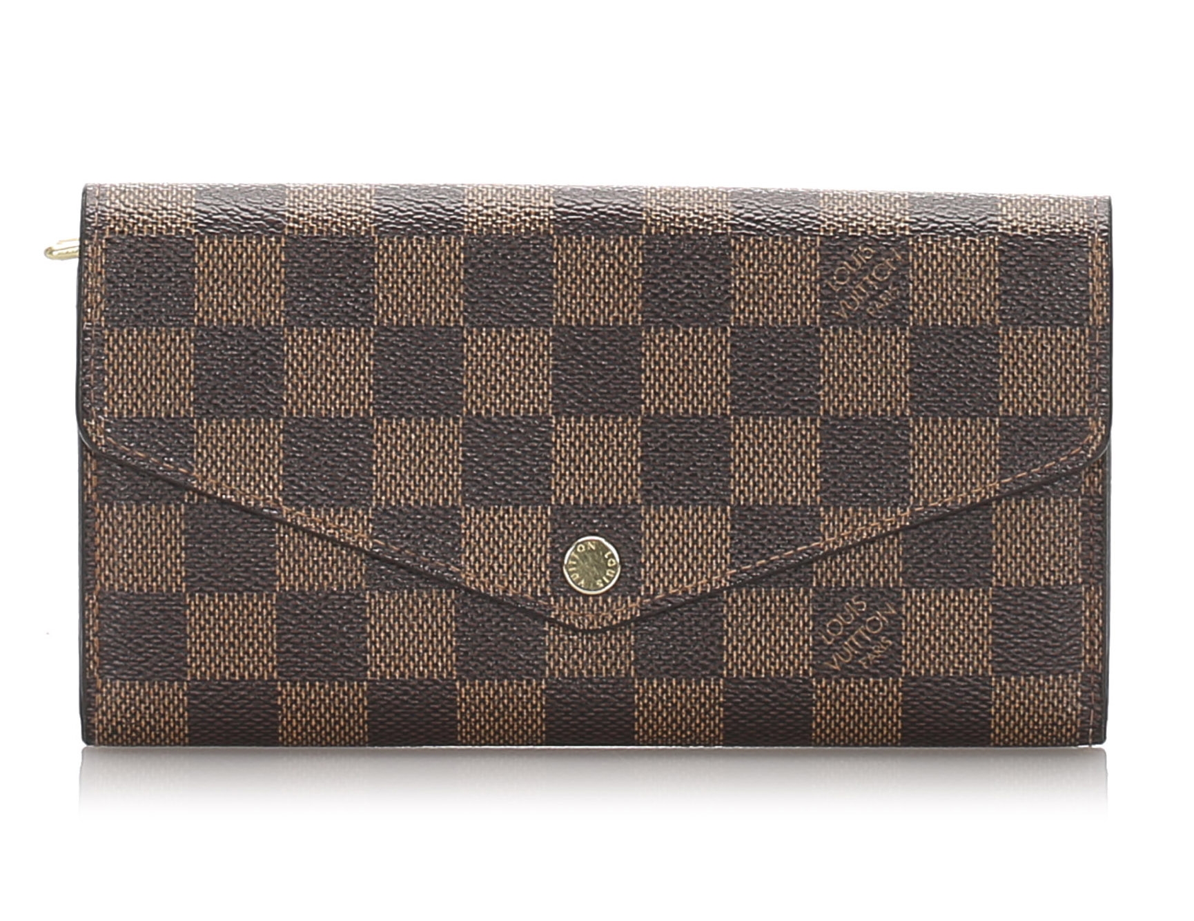 Louis Vuitton Damier Ebene Sarah Wallet Brown Leather Interior SK initials