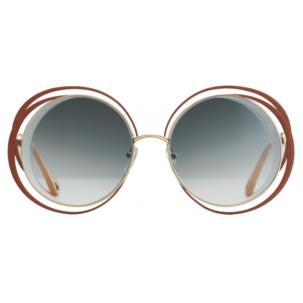 Chloé - Carlina Round Metal Sunglasses - Gold Terracotta - Chloé Eyewear