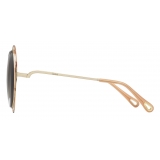 Chloé - Carlina Round Metal Sunglasses - Gold Terracotta - Chloé Eyewear