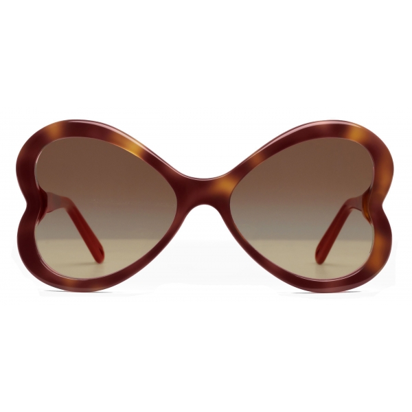 Chloé - Bonnie Heart Shaped Sunglasses in Acetate - Havana Brown - Chloé Eyewear