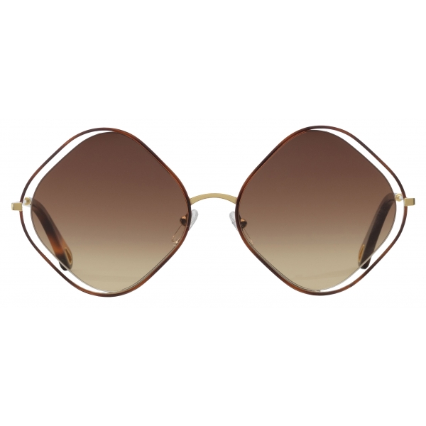 Chloé - Poppy Rhombus Sunglasses in Metal - Havana Gold Brown - Chloé Eyewear