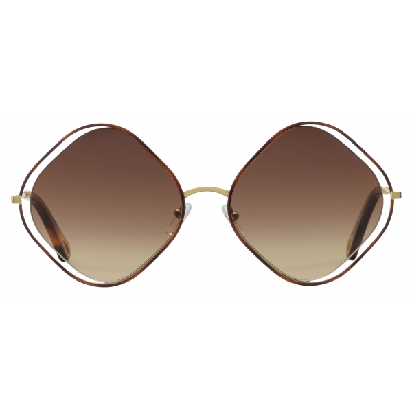 Chloé - Poppy Rhombus Sunglasses in Metal - Havana Gold Brown