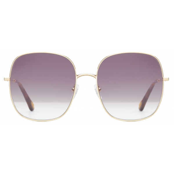 Chloé - Eliz Square Metal Sunglasses - Gold Violet - Chloé Eyewear