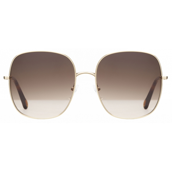 Chloé - Eliz Square Metal Sunglasses - Gold Brown Rose - Chloé Eyewear