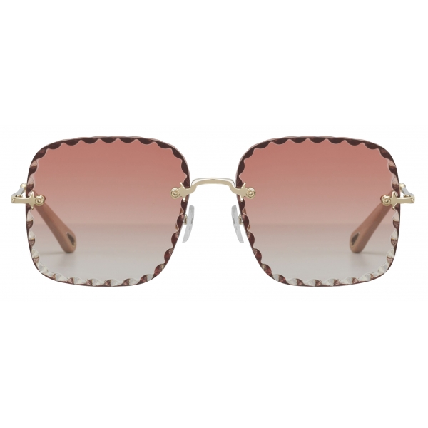 Chloé - Square Rosie Sunglasses in Metal - Gold Coral - Chloé Eyewear