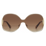 Chloé - Curtis Squared Metal Sunglasses - Gold Brown - Chloé Eyewear