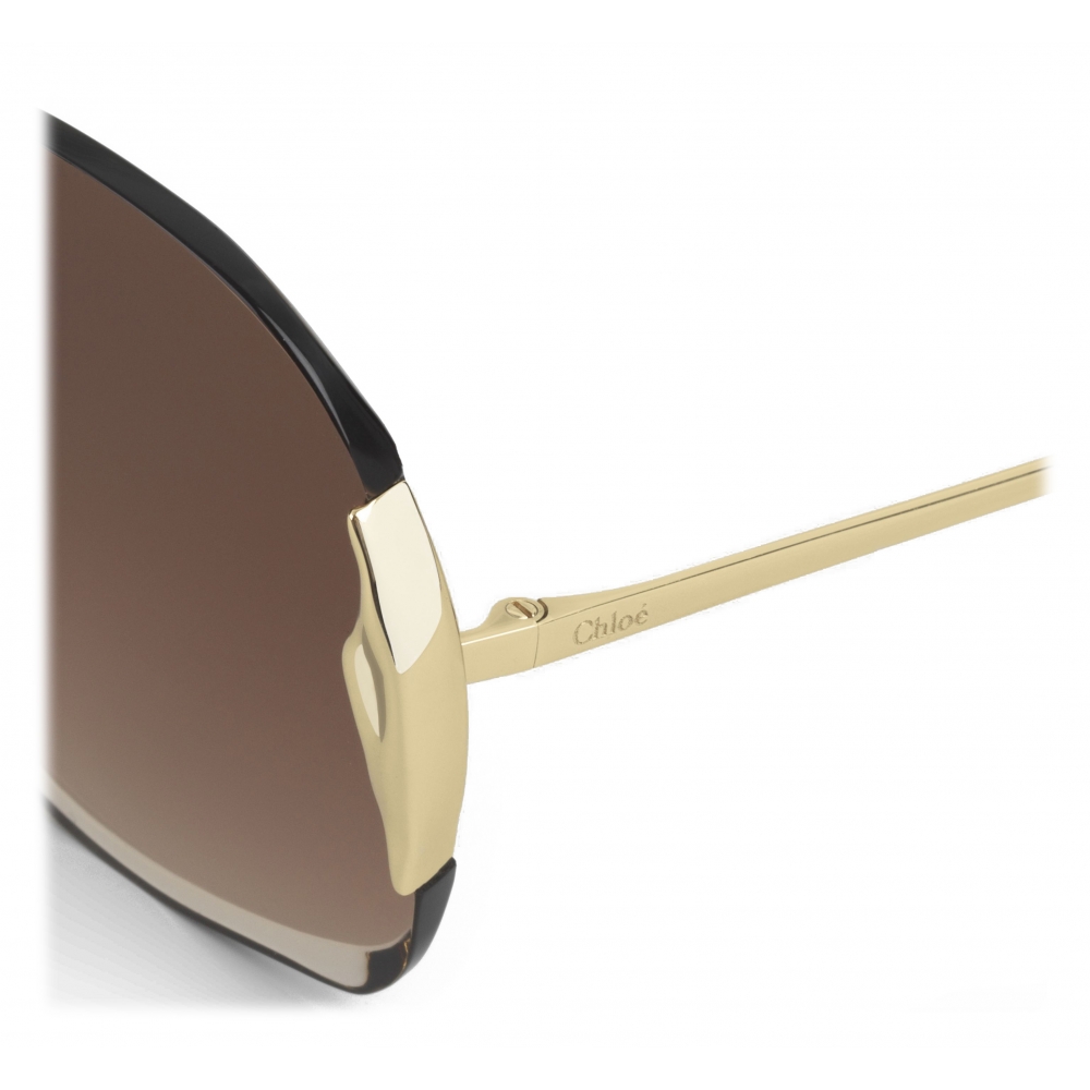 Chloé - Curtis Squared Metal Sunglasses - Gold Brown - Chloé Eyewear ...