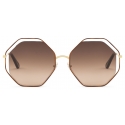 Chloé - Poppy Octagonal Metal Sunglasses - Gold Havana Brown - Chloé Eyewear