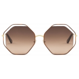 Chloé - Poppy Octagonal Metal Sunglasses - Gold Havana Brown - Chloé Eyewear