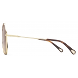 Chloé - Poppy Octagonal Metal Sunglasses - Gold Havana Brown - Chloé Eyewear