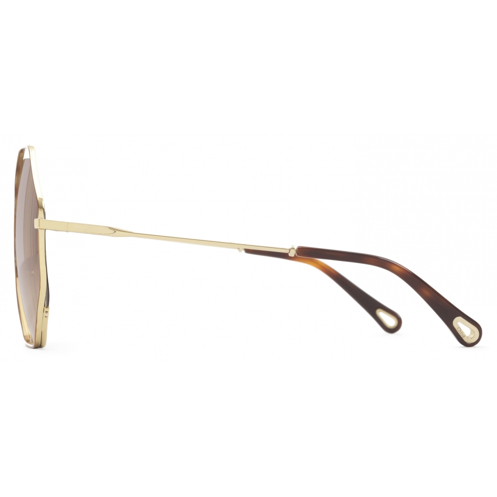 Chloé - Poppy Octagonal Metal Sunglasses - Gold Havana Brown - Chloé ...