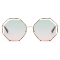 Chloé - Poppy Octagonal Metal Sunglasses - Gold Havana Green Pink - Chloé Eyewear