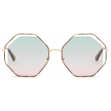 Chloé - Poppy Octagonal Metal Sunglasses - Gold Havana Green Pink - Chloé Eyewear