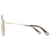 Chloé - Poppy Octagonal Metal Sunglasses - Gold Havana Green Pink - Chloé Eyewear