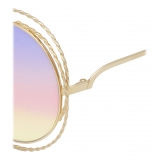 Chloé - Round Metal Sunglasses Carlina Twist - Gold Purple Pink Yellow - Chloé Eyewear