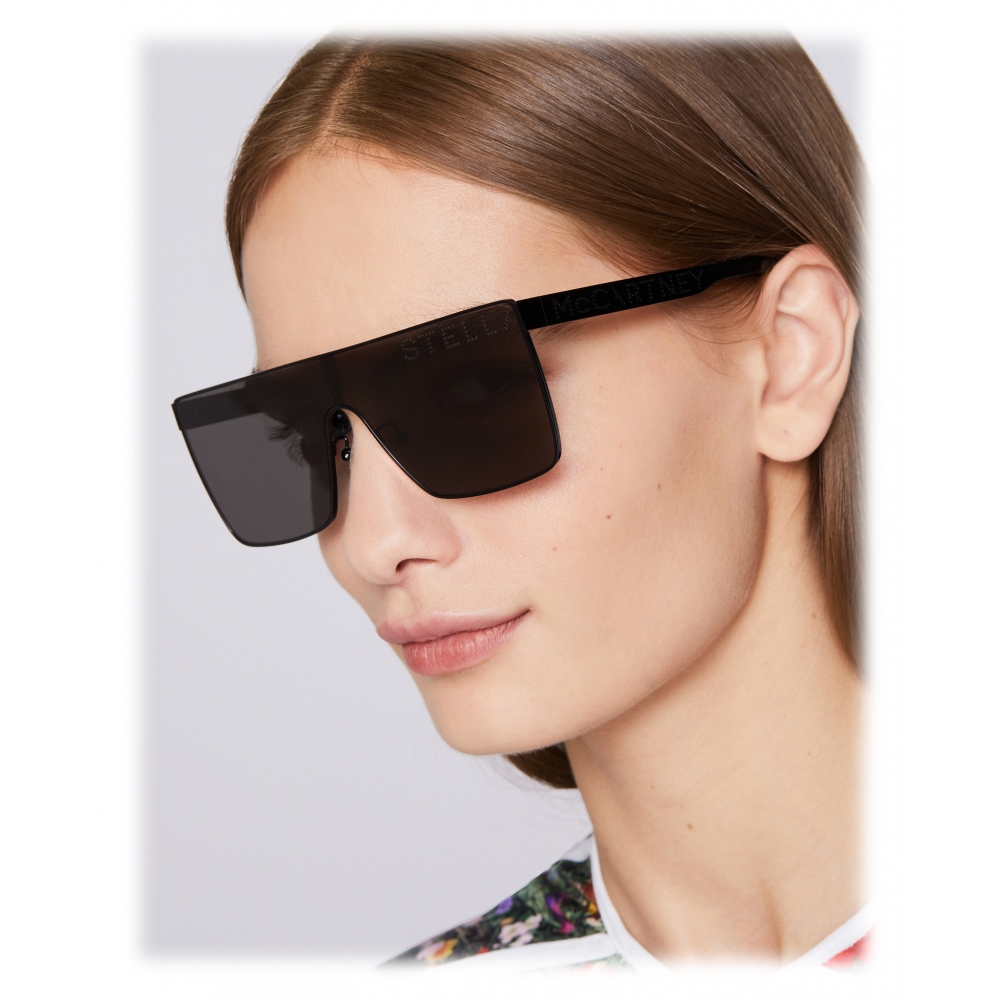 Stella McCartney Square Sunglasses in Shiny Black/Smoke Womens Accessories Sunglasses Black 