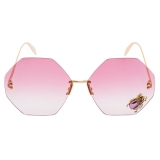 Alexander McQueen - Beetle Jeweled Hexagonal Sunglasses - Gold Red - Alexander McQueen Eyewear