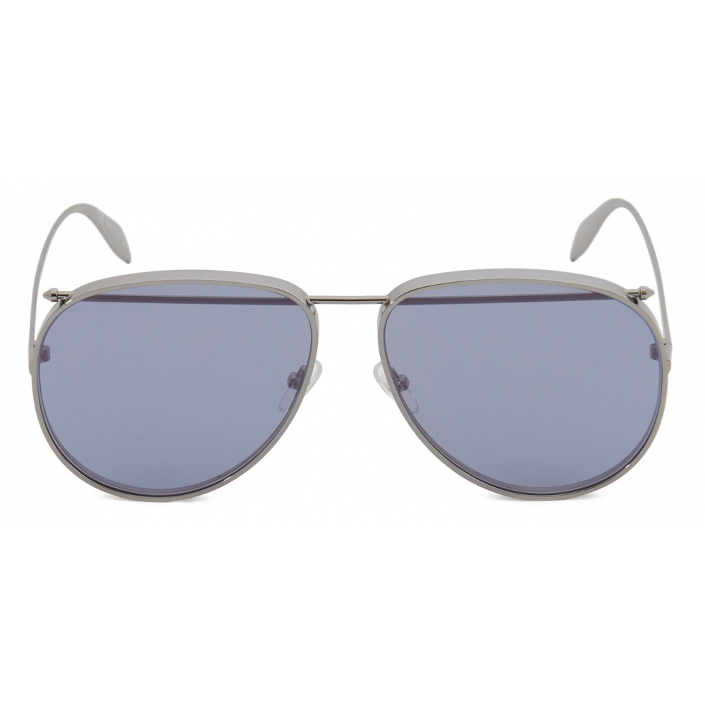 Alexander McQueen - Metal Aviator Piercing Sunglasses - Silver 