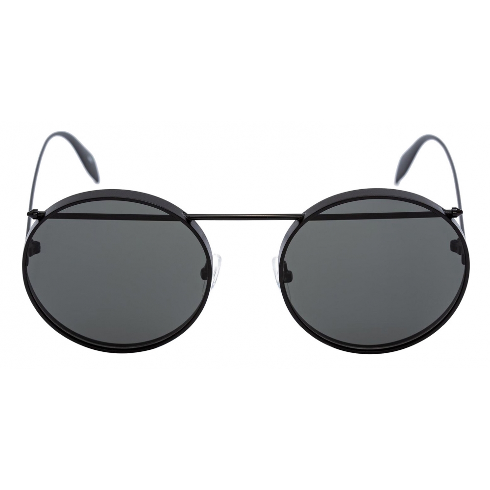 Alexander McQueen - Metal Round Piercing Sunglasses - Matte Black 