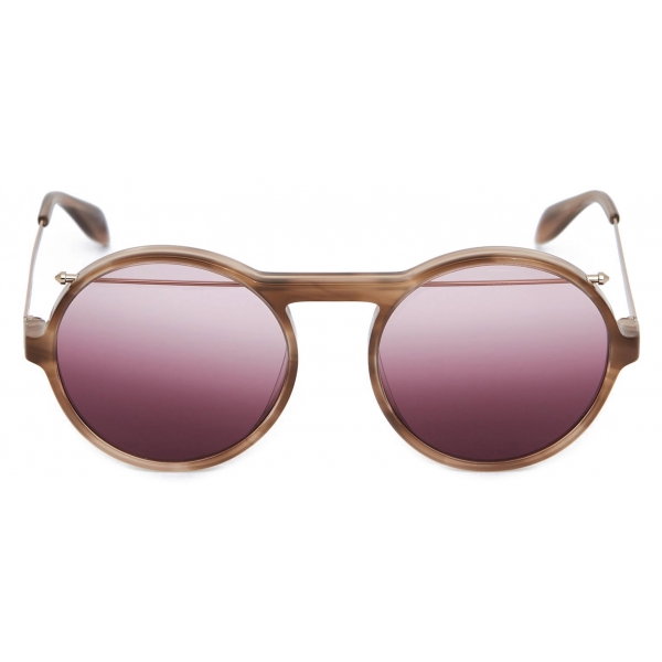 Alexander McQueen - Piercing Round Acetate Sunglasses - Light Havana Red - Alexander McQueen Eyewear