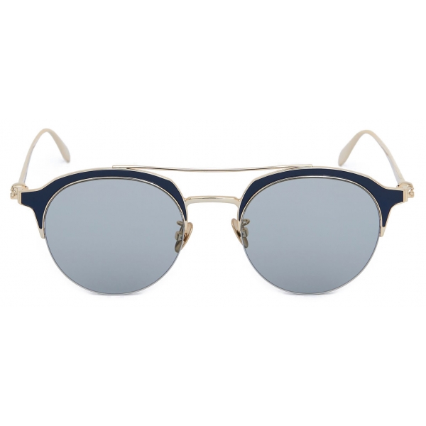 Alexander McQueen - Skull Panthos Metal Sunglasses - Gold Light Blue - Alexander McQueen Eyewear