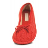 Neck Mate - Asolo - Artisan Woman Slippers - Ballerina in Wool Braided Cotta - Red