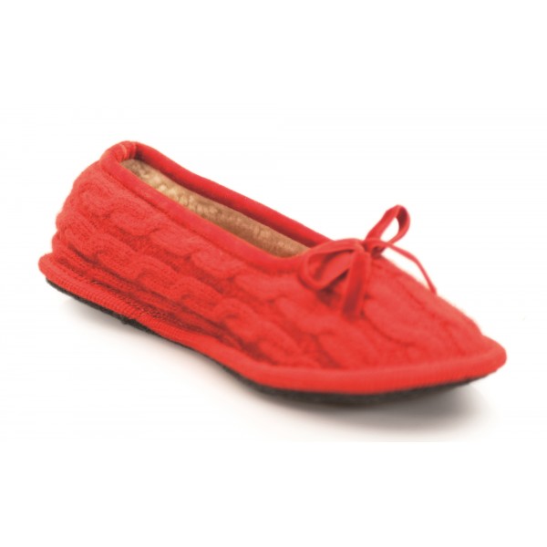 Neck Mate - Asolo - Artisan Woman Slippers - Ballerina in Wool Braided Cotta - Red