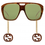 Gucci - Online Exclusive Square Sunglasses with Charms - Brown - Gucci Eyewear