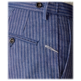 Cruna - Pantalone Raval in Lino e Cotone - 547 - Navy - Handmade in Italy - Pantaloni di Alta Qualità Luxury