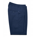 Cruna - New Town Trousers in Seersucker - 521 - Navy - Handmade in Italy - Luxury High Quality Pants