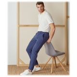Cruna - Pantalone Marais in Cotone - 510 - Blu - Handmade in Italy - Pantaloni di Alta Qualità Luxury