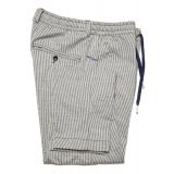 Cruna - Mitte Trousers in Linen Seersucker - 567 - Navy - Handmade in Italy - Luxury High Quality Pants