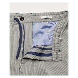 Cruna - Pantalone Mitte in Seersucker di Lino - 567 - Navy - Handmade in Italy - Pantaloni di Alta Qualità Luxury