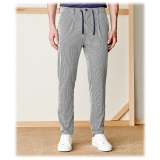 Cruna - Mitte Trousers in Linen Seersucker - 567 - Navy - Handmade in Italy - Luxury High Quality Pants