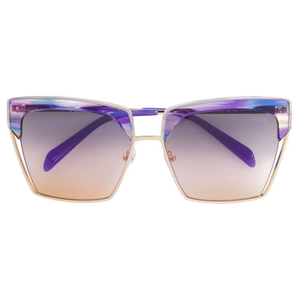 Emilio Pucci - Hanami Print Square Frame Sunglasses - Blue Purple 