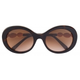Emilio Pucci - Brown Tortoiseshell Effect Round Frame Embellished Sunglasses - Brown - Sunglasses - Emilio Pucci Eyewear