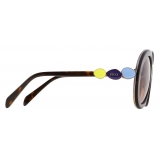 Emilio Pucci - Brown Tortoiseshell Effect Round Frame Embellished Sunglasses - Brown - Sunglasses - Emilio Pucci Eyewear